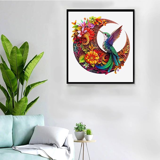 Unique Wooden Puzzles for Adults, Hummingbird Puzzle 200 Pieces 11.4" x 11.4", Animal Shaped Wood Puzzles Adult, Wooden Jigsaw Puzzles for Adults, Family Games for Kids and Adults