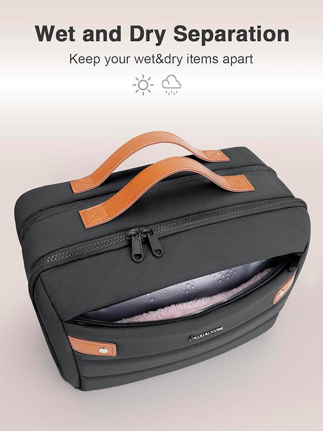 Women's Hanging Toiletry Bag, Waterproof Travel Cosmetic Organizer with Jewelry Storage, Large Capacity Makeup Case for Full-Size Skincare & Bathroom Essentials, Portable Cosmetic kit, Black
