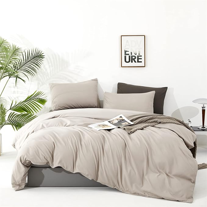 KAREVER Light Khaki Comforter Set Cal King Size Oatmeal Color Bedding Women 3 Pieces Champagne California King Bed Blanket Set