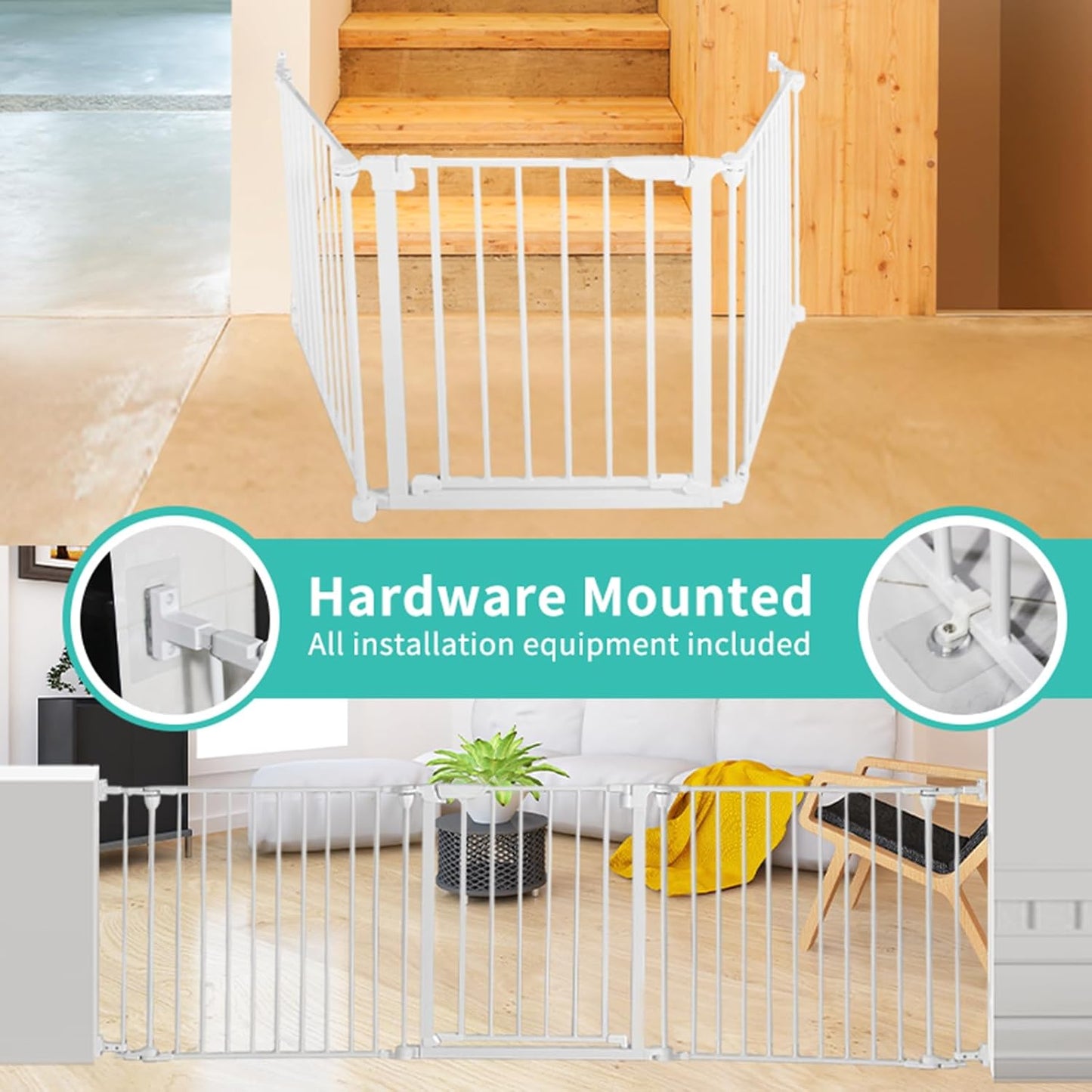 Extra Wide Baby Gate, 30" Tall 47" Wide Configurable Baby Gate Fireplace Safety Fence, Metal Pet Safety Playpen for Toddler/Pet/Dog Christmas Tree Fence (Whtie, 2-Panel)