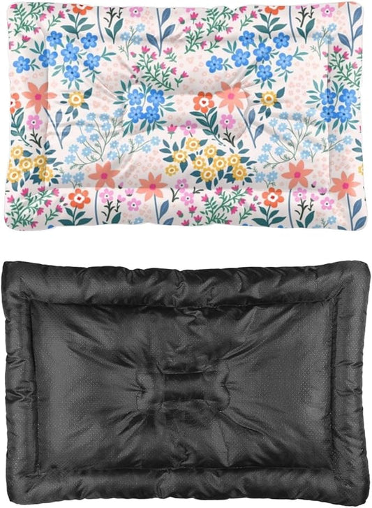 Red Blue and Pink Flowers Dog Mat Bed Non Slip Bottom Portable Pet Mat Washable Dog Crate Bed Cage Accessories Multi Scenario Multi Model Pad Gift Printed Car Sleeping Pad 24× 18 Inch