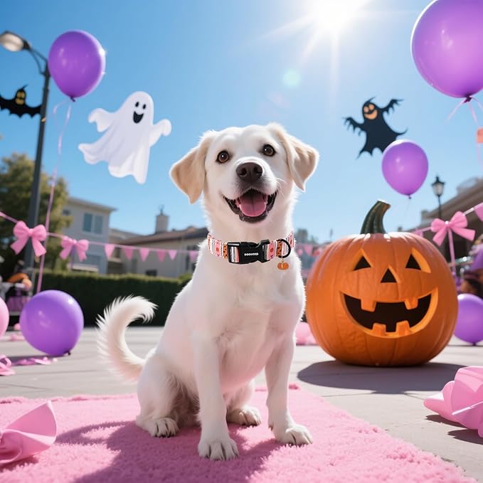 DOGWONG Fall Dog Collar- Pink Halloween Dog Collars Adjustable Classic Halloween Dog Collar for Small Medium Large Dogs XL