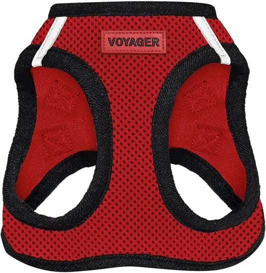 Best Pet Supplies Voyager Step-in Air Harness - All Weather Mesh, Reflective, No Pull Harness for Dogs, Cats - Secure with Hook & Loop Fastener, Buckle, Double D-Rings - Red/Black Trim, S