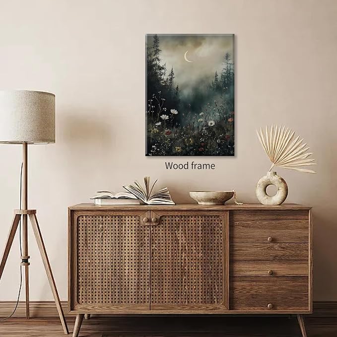Dark Flower Field Poster Vintage Moody Academia Wall Art 16X24 inch Framed