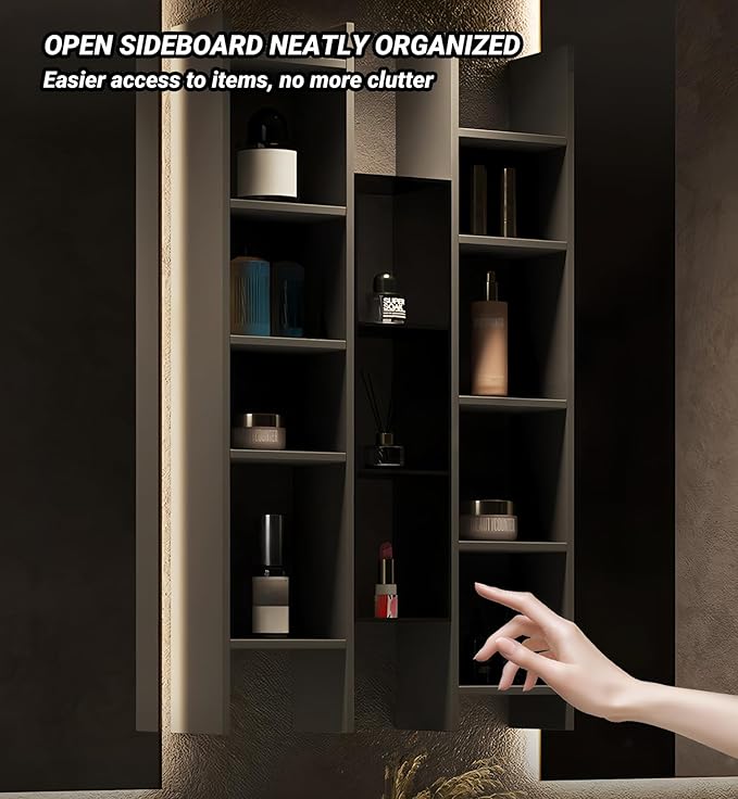Double Bathroom Vanity with Sink, Floating Modern Bathroom Vanity Set Includes LED Smart Defogging Mirror and Open Storage Wall Cabinet, Solid Wood Bathroom Cabinet with Large Drawer (Apricot, 64")
