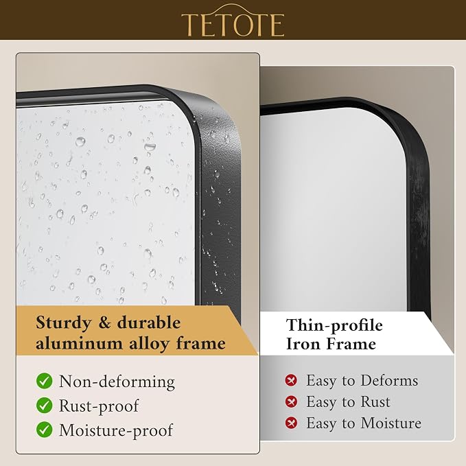 TETOTE Black Framed Mirrors for Bathroom, 42 x 36 Inch Modern Decorative Wall