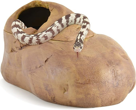 Antidious Snake Hide Cave for Gecko Shedding, Natural Rock Look Hideout, Reptiles Egg-Laying Shelters, Suitable for Maize Serpent, Green Serpent,Rat Snake and Gecko, L Size