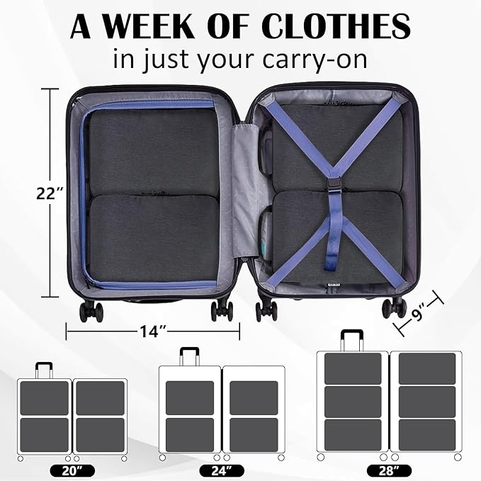 Compression Packing Cubes for Travel Essentials, 2 Set Expandable Packing Cubes for Suitcase Luggage Organizer Bags for Travel, Black
