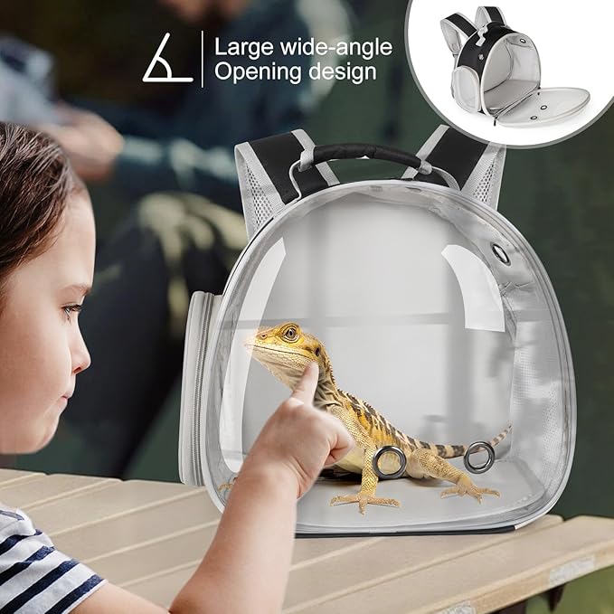 Bearded Dragon Travel Backpack with Harness and Leash Set,Lizard Backpack Travel Carrier,Space Capsule Clear Bubble Window Astronaut Reptile Carrier Backpack, Airline Approved