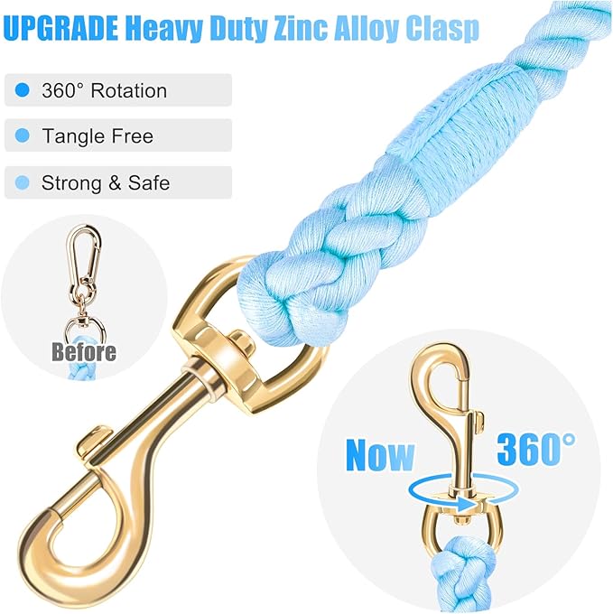 Dog Leash 5 FT Handmade Braided Cotton Rope Leashes for Small Medium and Large Dogs, New Golden Heavy Duty Metal Clasp, Light Blue
