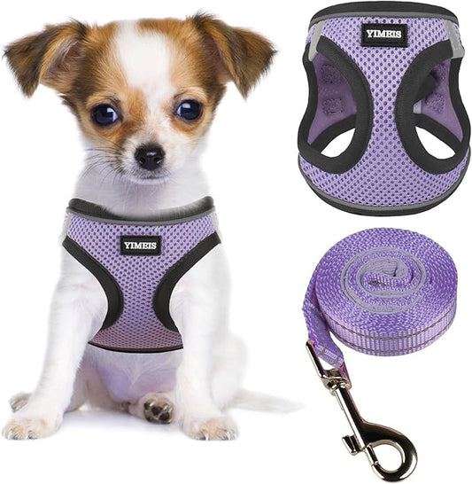 YIMEIS Dog Harness and Leash Set, No Pull Soft Mesh Pet Harness, Reflective Adjustable Puppy Vest for Small Medium Large Dogs, Cats (Taro Purple, Medium (Pack of 1)