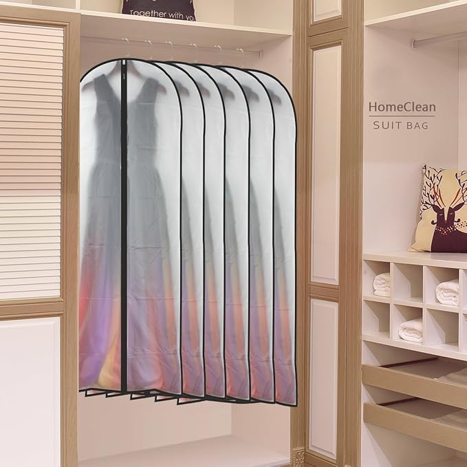 Hanging Garment Bag (Set of 6) Black Side Breathable Dress Bags for Hanging Clothes Cloth Cover for Closet Clear Full Zipper Bags for Coat Clothes Storage (24'' x 54'', Black)
