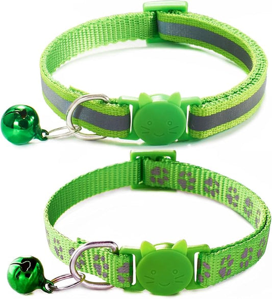 FluorescentCat Collar with Bells, [2 Pack] Hot Pink Break Away Kitten Collar with Bells, Breakaway Cat Collar for Girl Cats Kitty