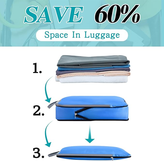 Hosuly 6 Pcs 17.3 x 12.6'' Compression Packing Cube Bag Extra Large Travel Expandable Space Saving Organizers XL for Luggage Storage(Colorful)