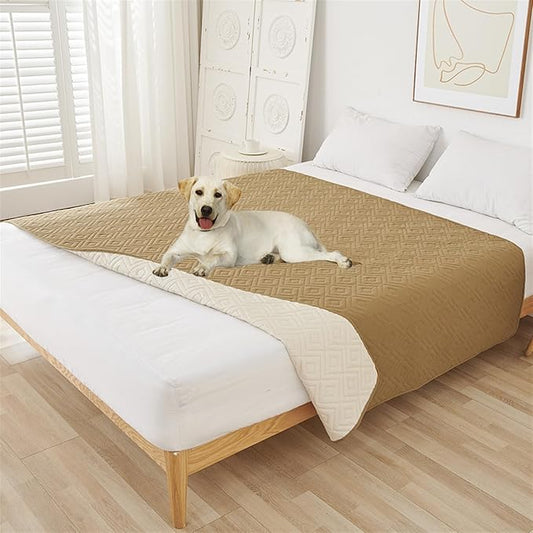 GIBZ Water Resistant Dog Bed Blanket Cover Large Anti Slip Pet Furniture Protector Washable Cat Quilted Mat for Couch, Khaki, 75x180cm