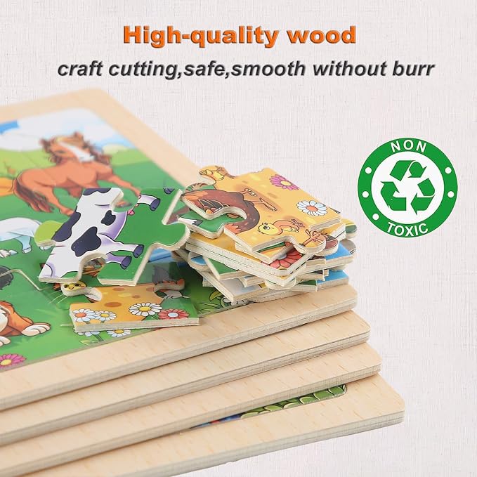 Puzzles for Kids Ages 4-6, 4 Packs 24 Piece Wooden Jigsaw Puzzle for Toddlers 5-8, Preschool Educational Puzzle Boards Toys Gifts for 4 5 6 7 8 Boys Girls