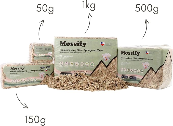 Mossify Premium Sphagnum Moss for Plants 50g, 1.8 Oz - Long Fiber Moss for Plants Indoor, Orchids, Terrariums, Gardening, Reptiles – Moisture Plant Moss for Propagation, Soil & Habitat Bedding