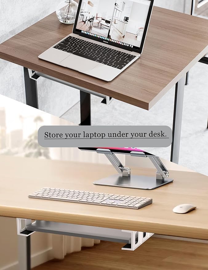 Under Desk Mount Holder or Wall Mount, Fit for Laptop, Keyboard, Routers, Modems, Cable Box, Network Switch and Devices Up to 40mm/1.57in Thick (White)