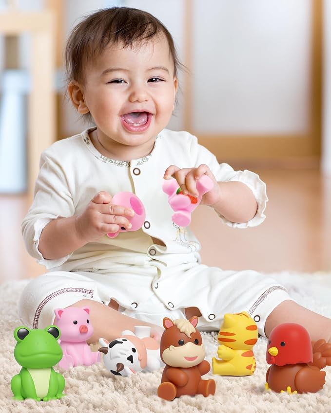 Coogam 10Pcs Farm Animal Matching Toys, Fine Motor Sorting Games for Kids Age 1-3, Montessori Learning Sensory Fidget Toy Gift for Baby Shower Bath Birthday