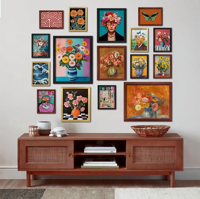 16 PCS Framed Eclectic Wall Art Decor, Mid Century Modern Maximalist Home