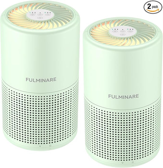 FULMINARE 2 Pack Air Purifiers for Home Bedroom H13 True HEPA Air Purifier, 3 Speeds, Timer, 24dB Quiet Air Cleaner With Night Light, Portable Small Desk Air Purifier for Smoke, Kitchen, Office, Green