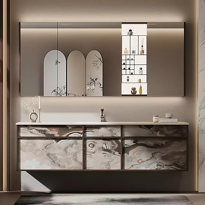 56in Bathroom Vanities Set - Bathroom Vanity with Sink, Tall Storage, Smart Defogging Mirror, Integrated Sink & 2 Large Drawer | Floating Cabinet