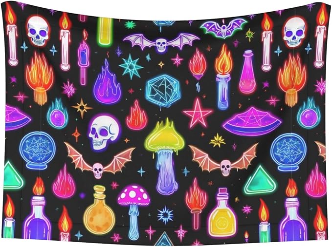 Reversible Plush Dot Pet Blanket for Dogs and Cats, Halloween Goth Skull Bat Mushroom Witchy Witch, Ultra Soft Two Sided Design with Warm Fuzzy Side and Smooth Side for Comfort
