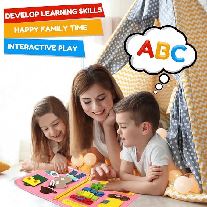 Toddler Busy Board Montessori Toys – Sensory Busy Book, Educational Learning Travel Toy for Airplane & Car, Keeps Toddlers Engaged, Birthday Gifts for Toddler Girls
