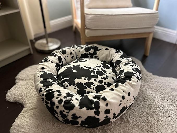Organic Cotton Canvas Dog Bed: Removable Cover, Natural Fill - Made in USA (Cow Print Black White, XX Large 50" x 8" inches)