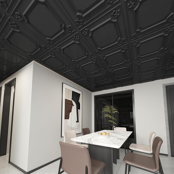 Art3d Drop Ceiling Tiles 24x24 in Black, Wainscoting Panels Glue Up 2x2