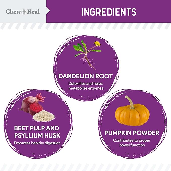 Chew + Heal Labs Glands Bowel Support - 5.4 oz of Stop The Scoot Powder for Scooting, Healthy Anal Glands, and Digestive Health - Made with Pumpkin Powder for Dogs