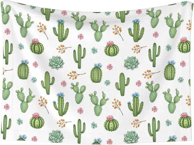 Pet Blanket for Car Rides Vet Visits, Watercolor Elements Succulent Plants Cactus, Two Sided Reversible Plush Design with Bumpy Dot Side Offers Comfort Home Piece On Go Travel