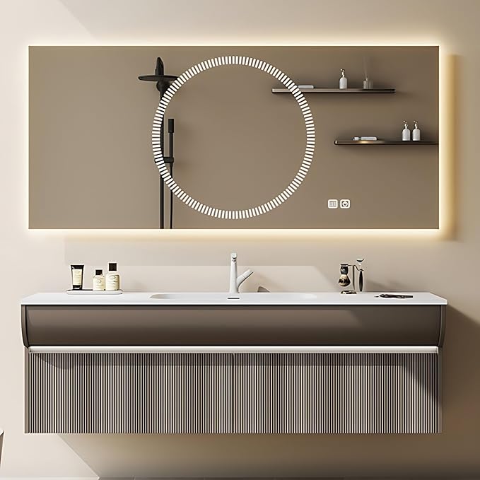 Solid Wood Bathroom Vanity Set - Wall Mounted Bathroom Cabinet with Light, Mirror with Light & Defog, Exquisite Accessories (Mirror Style, 40'')