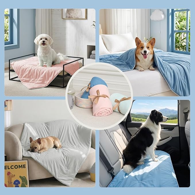 Soulbond Cooling Blanket for Medium Dogs - Q-MAX>0.45, Washable Cool Pet Cats Throw Blanket for Hot Weather, Self-Cooling Soft Dog Mat for Bed Crates Couch Sofa Cars(29"x40", Ocean Blue)
