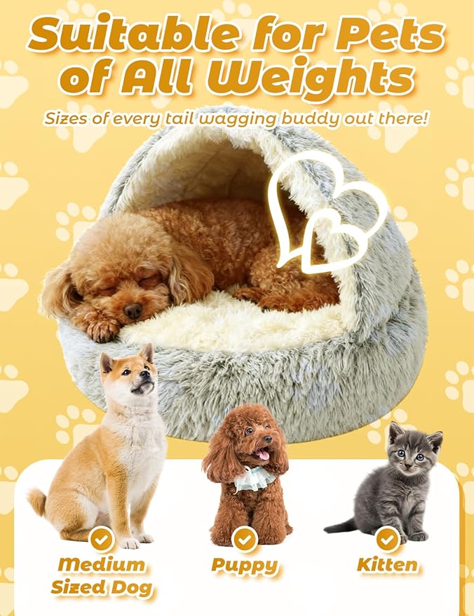 Dog Bed, Dog Bed with Cover Cave, Dual Comfort Design, Pet Bed for Small/Medium/Large Cats and Dogs, Anxiety Relief, Durable & Chew-Proof, Improves Sleep & Behaviour (Coffee, 20in)