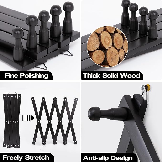 SCUNDA Wall Rack with 14 Hooks, Wooden Wall Expandable Coat Rack