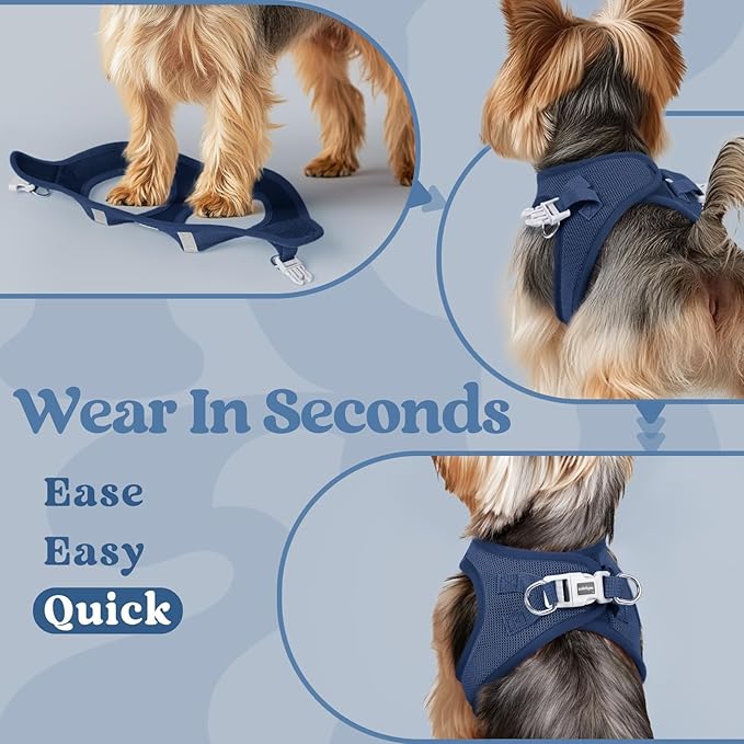 rabbitgoo Small Dog Harness, Step-in Soft Mesh Puppy Vest with Safety Buckle, Breathable Reflective Pet Harness for Small Medium Dogs, Navy Blue L