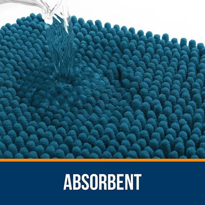 OLANLY Bathroom Rugs 47x24, Extra Soft Absorbent Chenille Bath Rugs, Rubber Backing Quick Dry, Machine Washable Bath Mats for Bathroom Floor, Tub and Shower, Home Decor Accessories, Peacock Blue