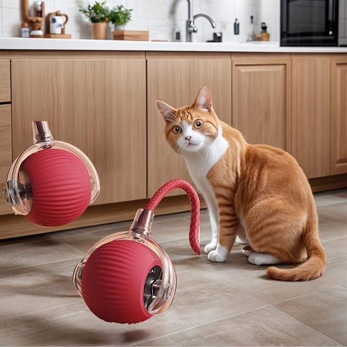 Electric Cat Toy - Automatic Rolling cat Toy with Motion sensors, Designed for Indoor Cats, Suitable for Solo Play (USB Rechargeable) (Greener)