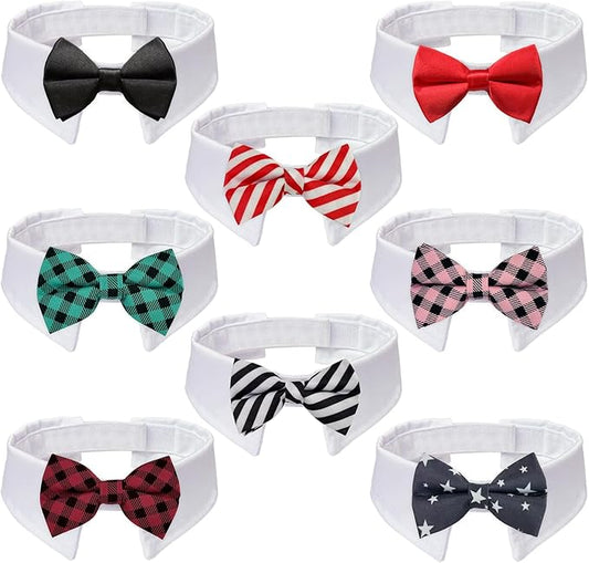Bow Ties for Dogs, KOOLMOX 8PCS Adjustable Tuxedo Dog Collar Sewed with Dog Bow Ties for Small Dogs Cats Puppy Bow Tie Wedding Valentine's Graduation Tux Outfit Halloween Costumes