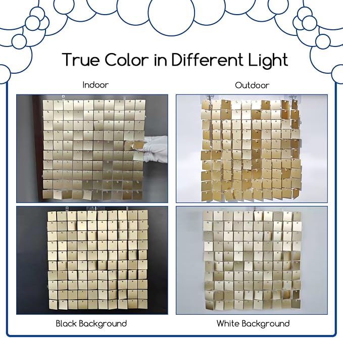 COKAOBE Champagne Gold Sequin Wall Backdrop 24PCS Square Sequin Backdrop