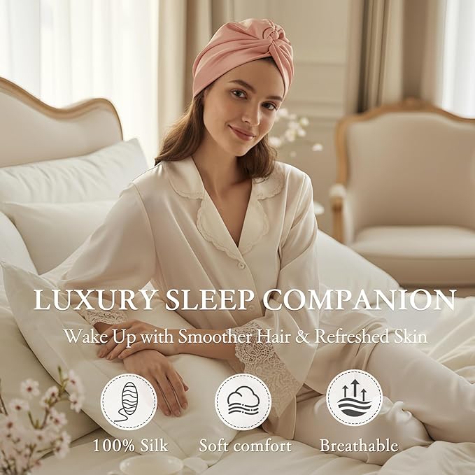 100% Mulberry Silk Bonnet for Sleeping, Adjustable Tie Closure for Women, Breathable Hair Wrap for Hair Protection
