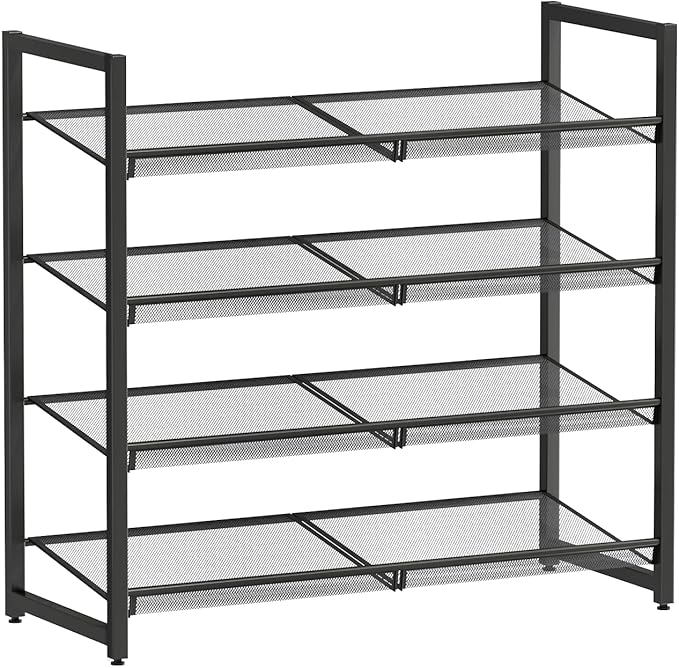 Metal Shoe Rack for Closet,entryway, 4-Tier Shoe Organizer, Adjustable Flat or Angled Shelves, Holds up to 20 Pairs Shoes, Black