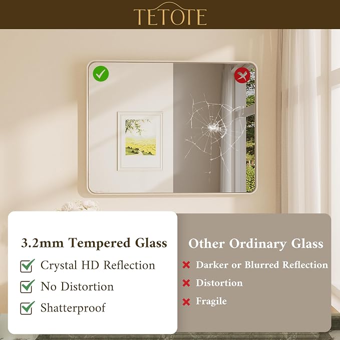TETOTE Brushed Nickel Bathroom Mirror 48 x 30 Inch