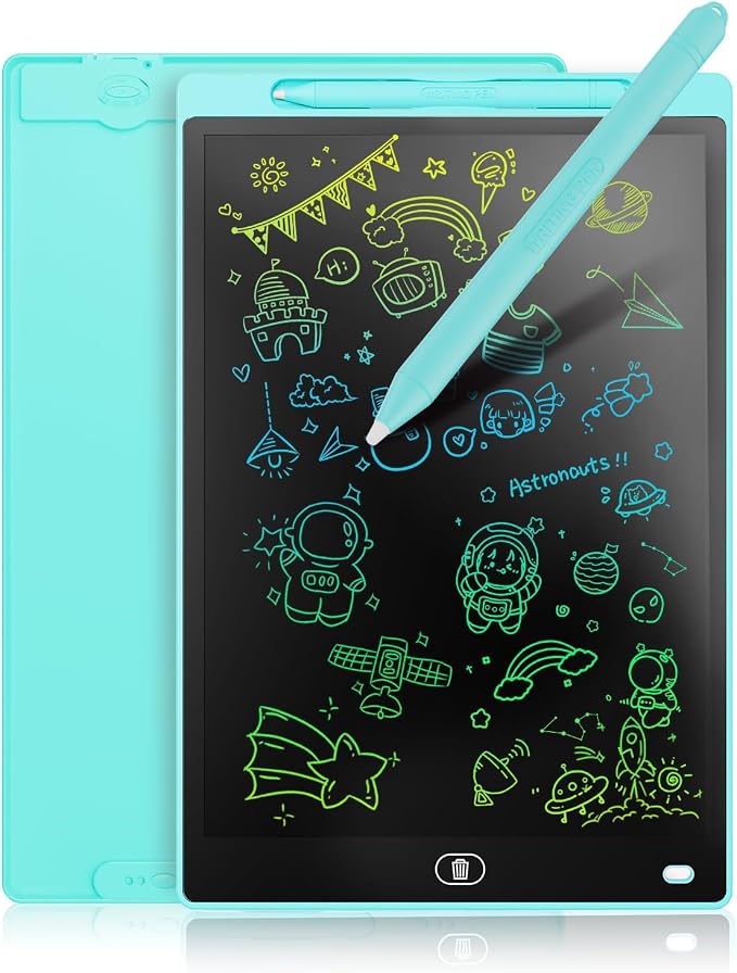 Genialba LCD Writing Board 12 Inches, Colourful Electronic Tablet, Portable Erasable Drawing Board, Graphic Tablet for Children's Games 3 4 5 6 7 Year Old Kid Boys Girls (Blue)
