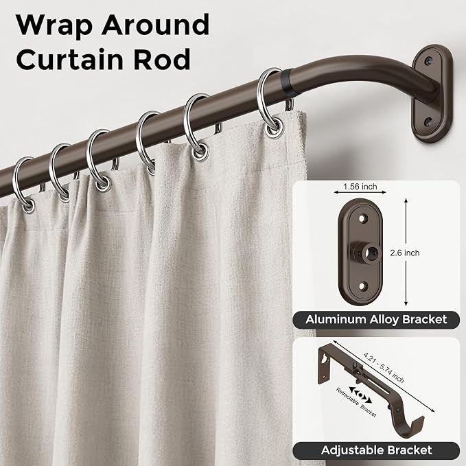 2 Pack Curtain Rods 36-120 Inch, Bronze Wrap Around Blackout Curtain Rods