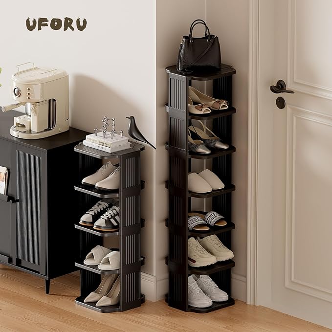 UFORU Vertical Shoe Rack, 6-Tier Plastic Stackable Storage Shelf for Small Closets and Narrow Spaces, Compact Free Standing Shoe Racks for Entryway Bedroom Dormitory