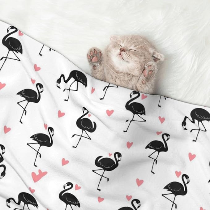Two Sided Pet Cuddler Blanket for Anxiety Calming, Flamingo, Reversible Plush Design with Bubble Dot Pattern Provides Familiar Surface Anywhere