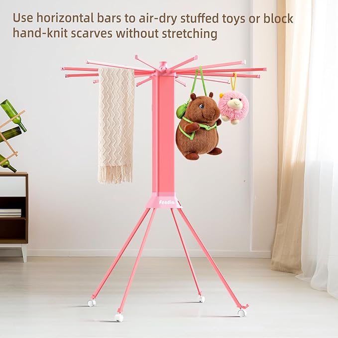 Clothes Drying Rack Foldable & Collapsible Drying Racks with 4-Leg Octopus Design, Large Capacity Space Saving Indoor Drying Rack for Bedroom,Balcony,Laundry for Indoor/Outdoor Use（Pink）