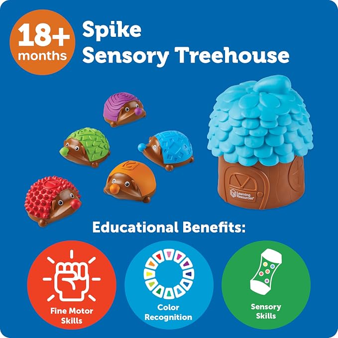 Learning Resources Spike the Fine Motor Hedgehog Sensory Tree House - 7 Pieces, Ages 18+ months Fine Motor and Sensory Toy, Toddler Educational Toys, Montessori Toys